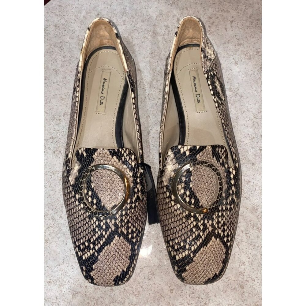Massimo Dutti Snakeskin Print Loafers With Gold Buckle Detail Size EU 39 Womens